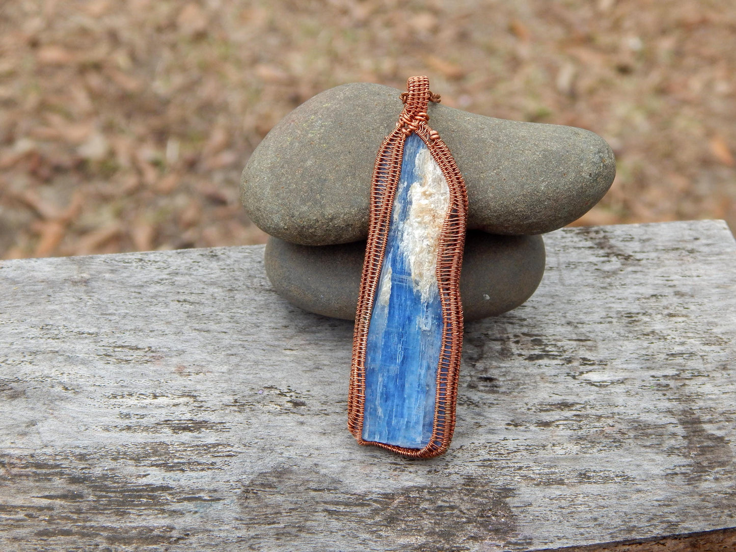 Wire wrapped Blue kyanite pendant