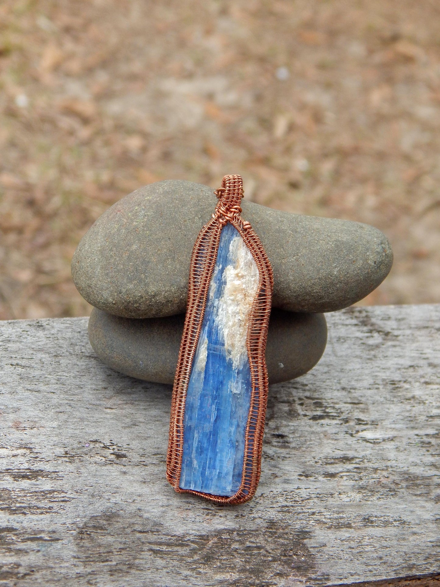 Wire wrapped Blue kyanite pendant