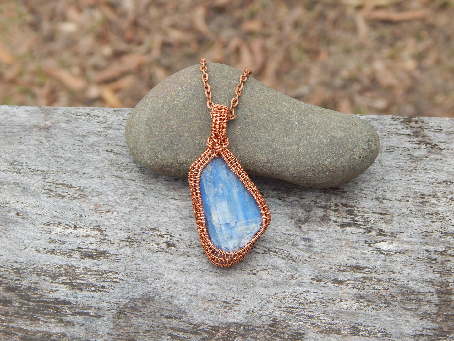 Wire wrapped Blue kyanite pendant