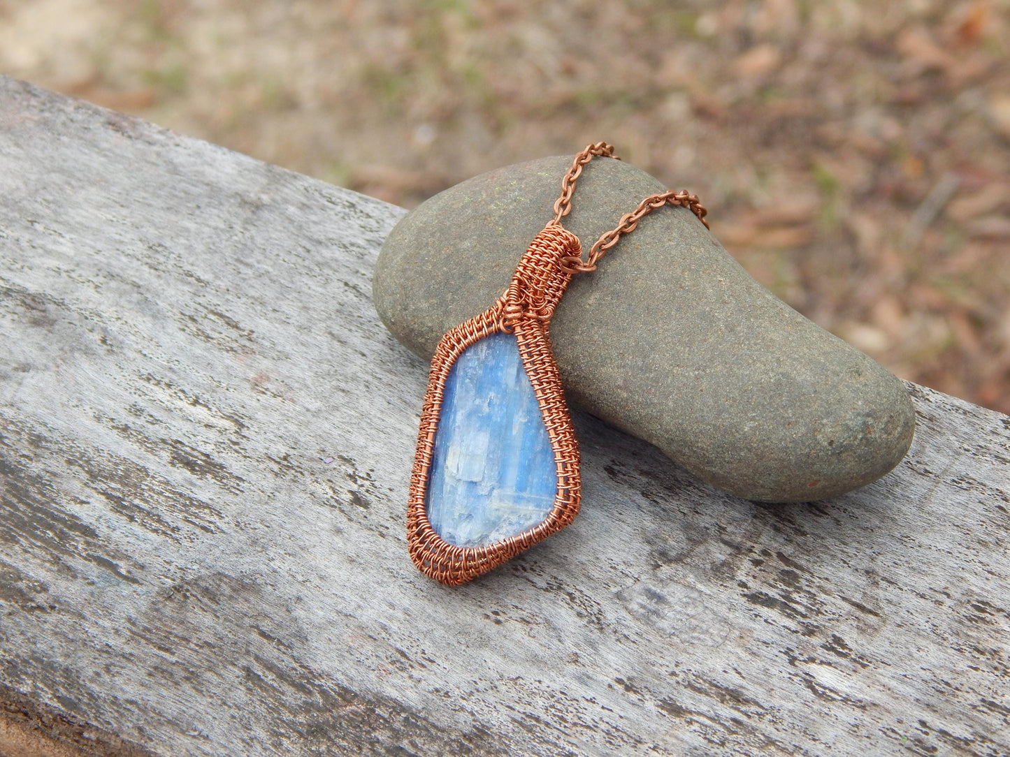 Wire wrapped Blue kyanite pendant