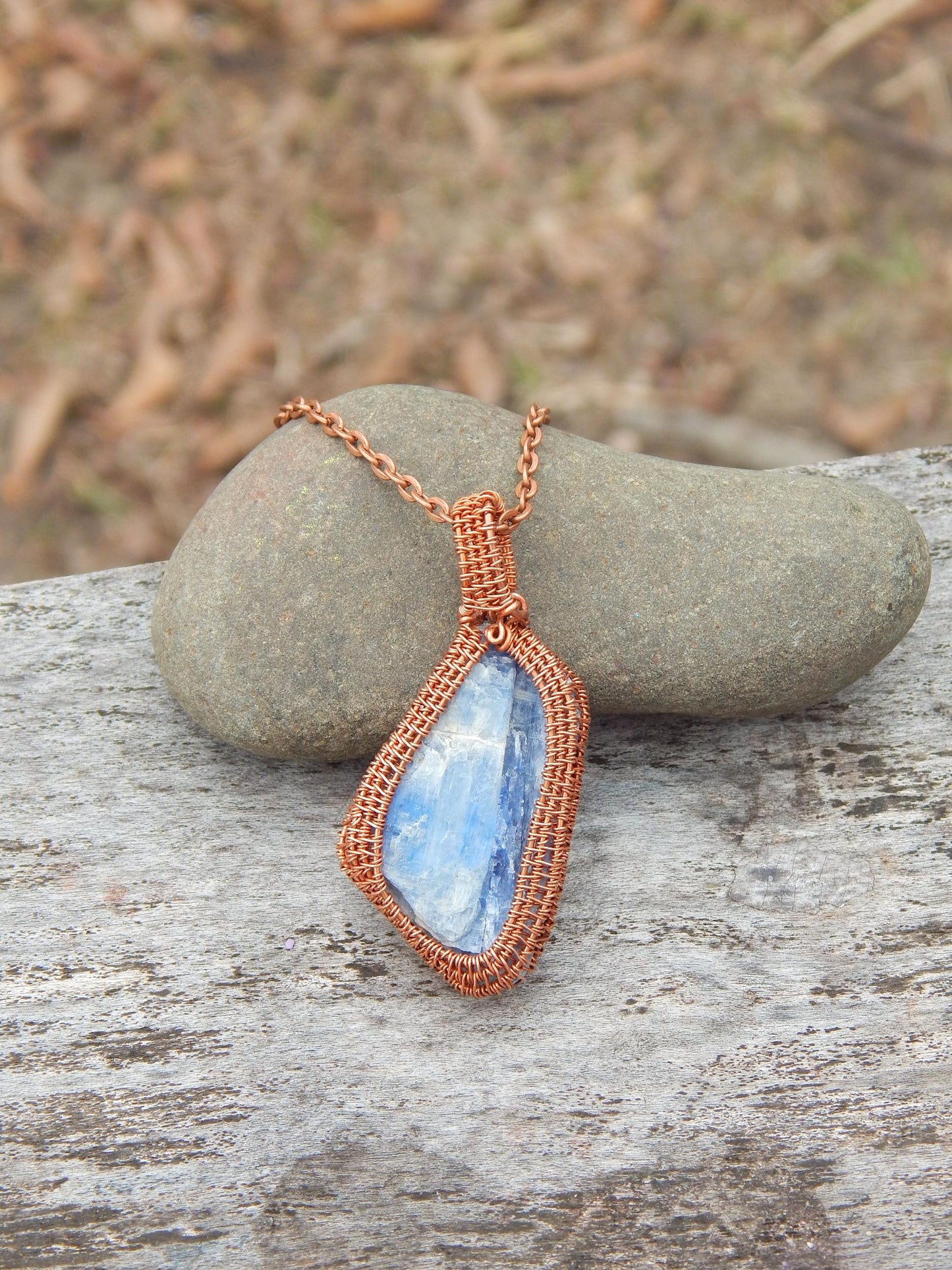 Wire wrapped Blue kyanite pendant