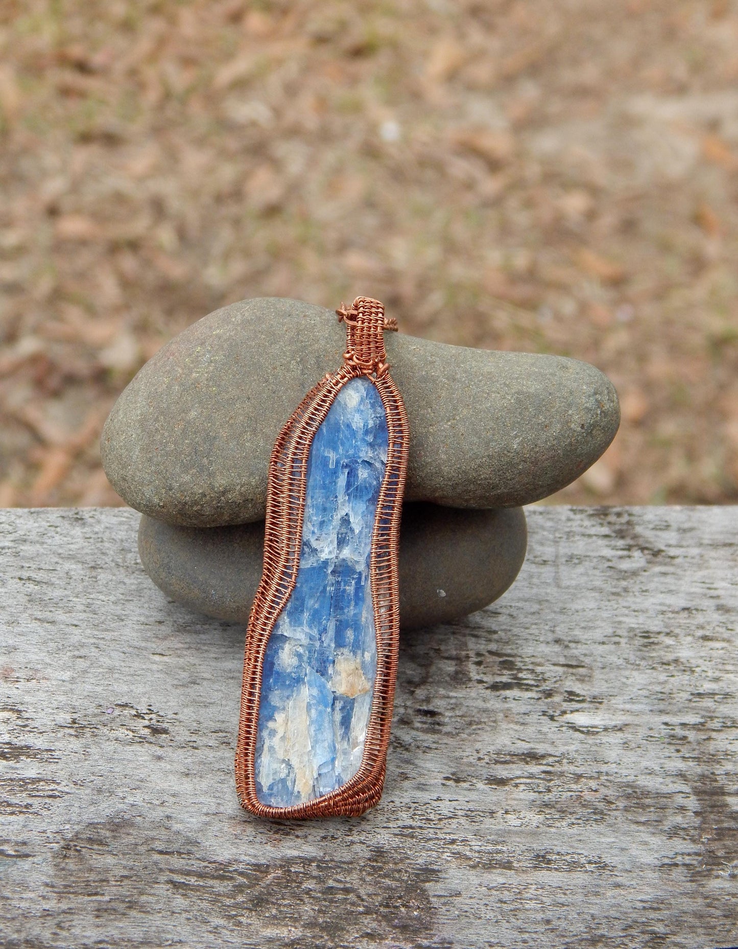 Wire wrapped Blue kyanite pendant