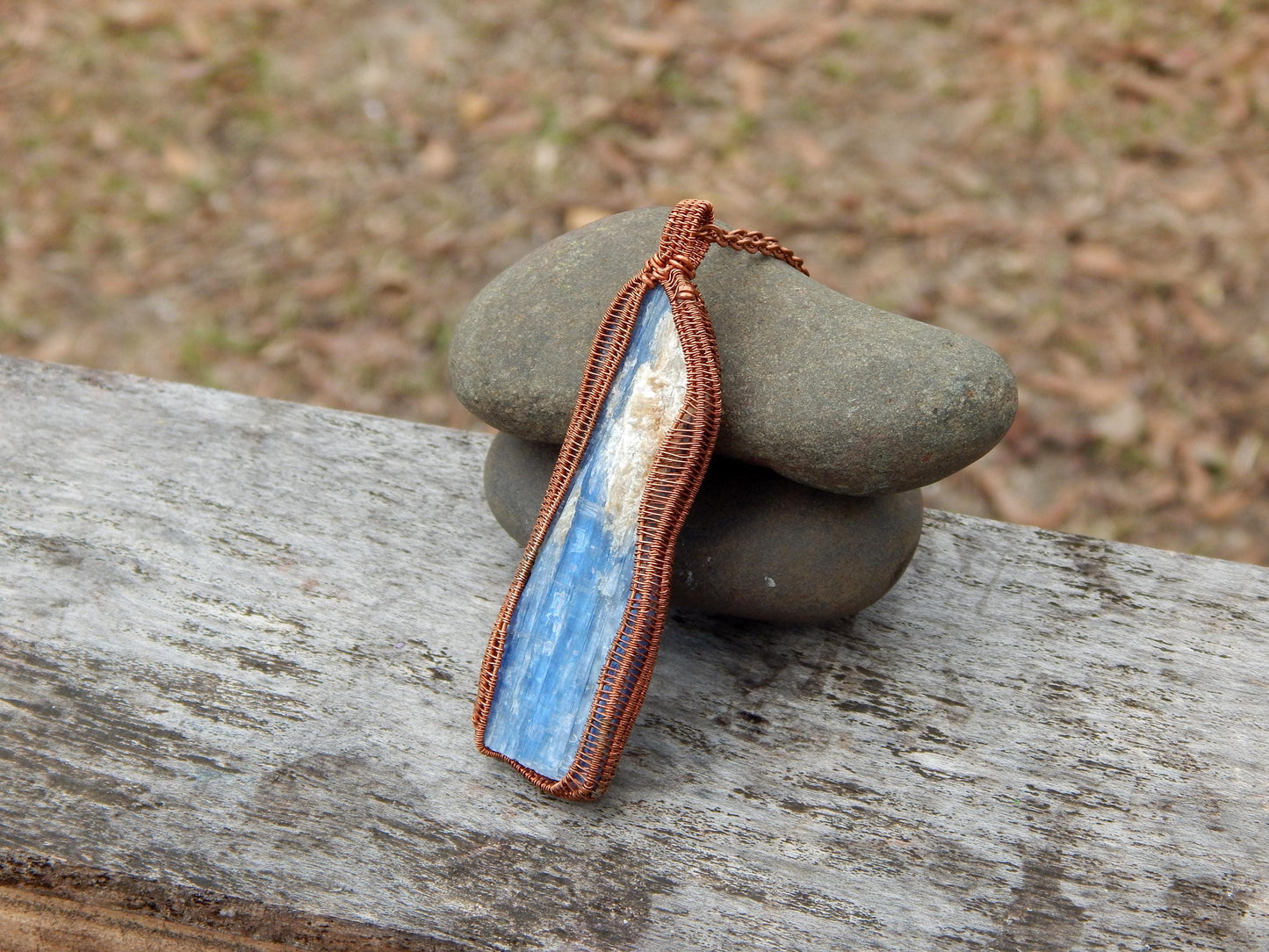 Wire wrapped Blue kyanite pendant