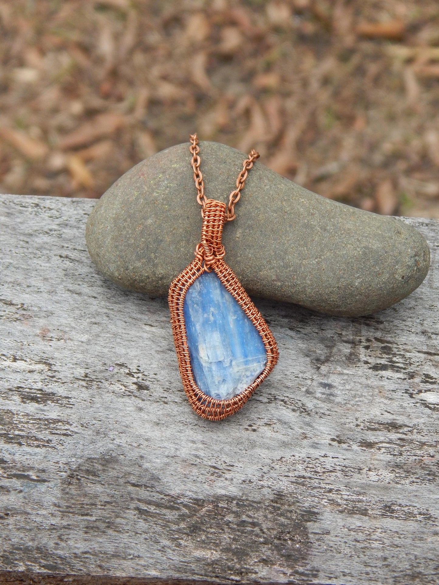 Wire wrapped Blue kyanite pendant