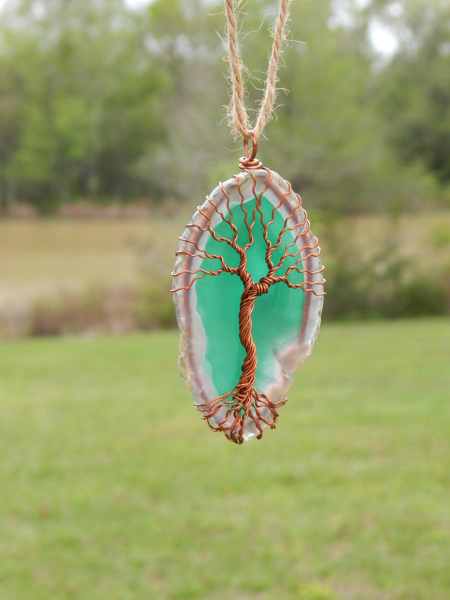 Green tree of life agate suncatcher