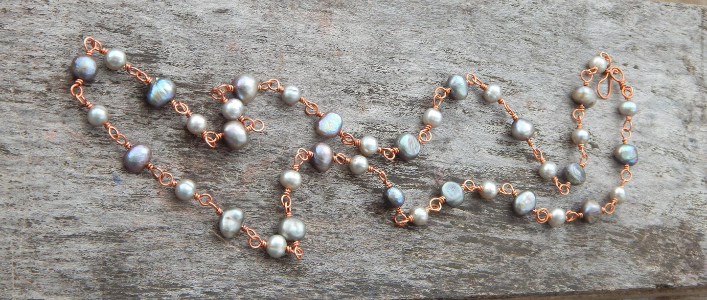 Wire wrapped freshwater pearl necklace
