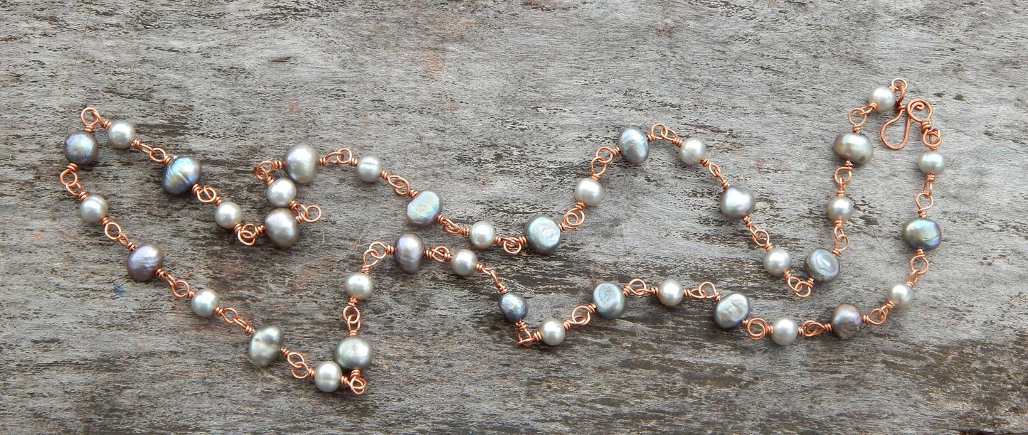 Wire wrapped freshwater pearl necklace