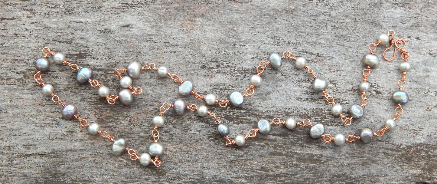 Wire wrapped freshwater pearl necklace