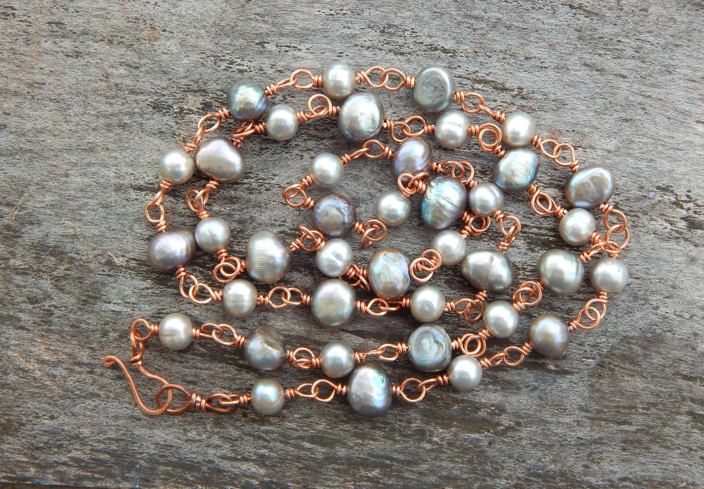 Wire wrapped freshwater pearl necklace