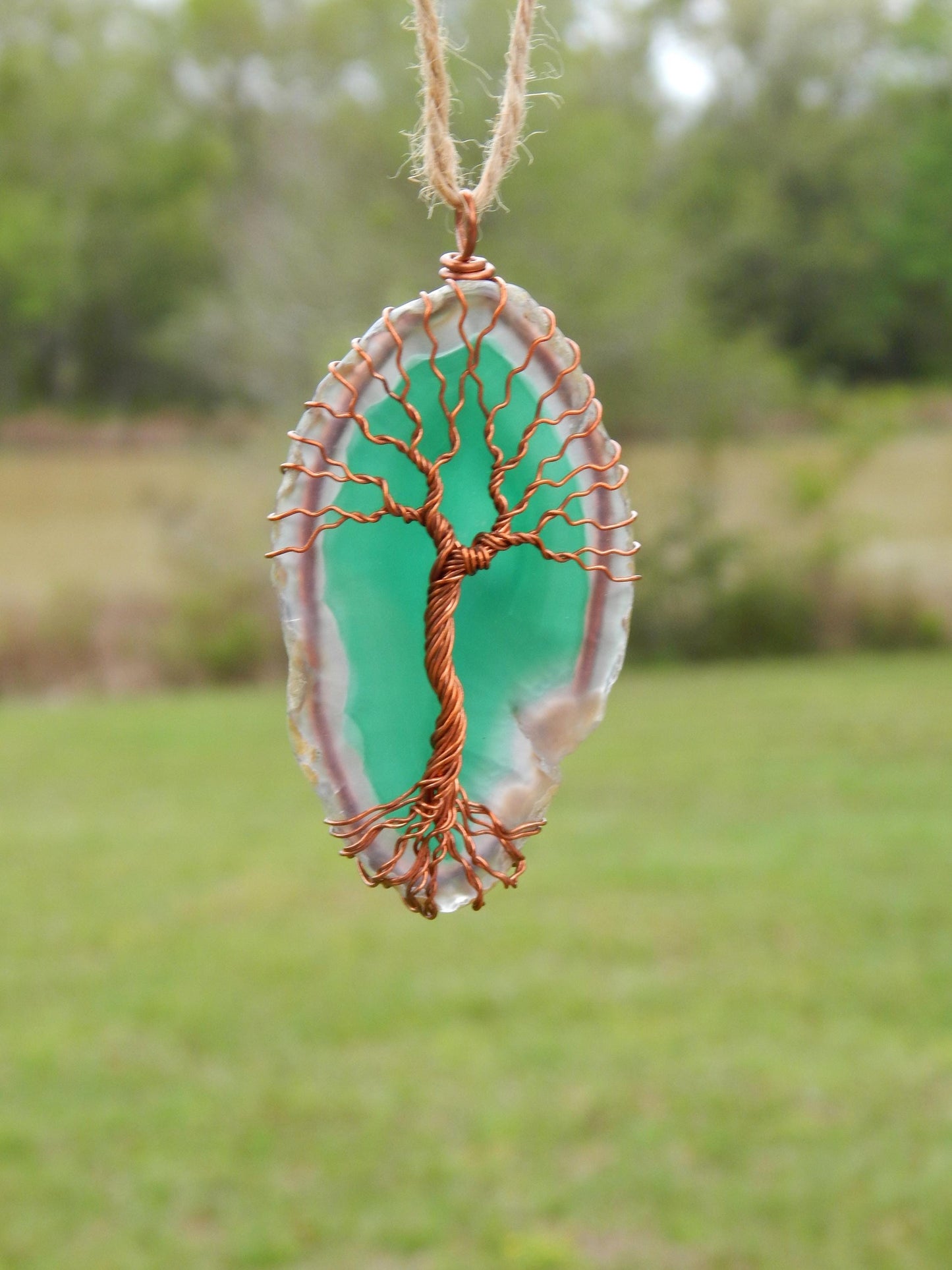 Green tree of life agate suncatcher