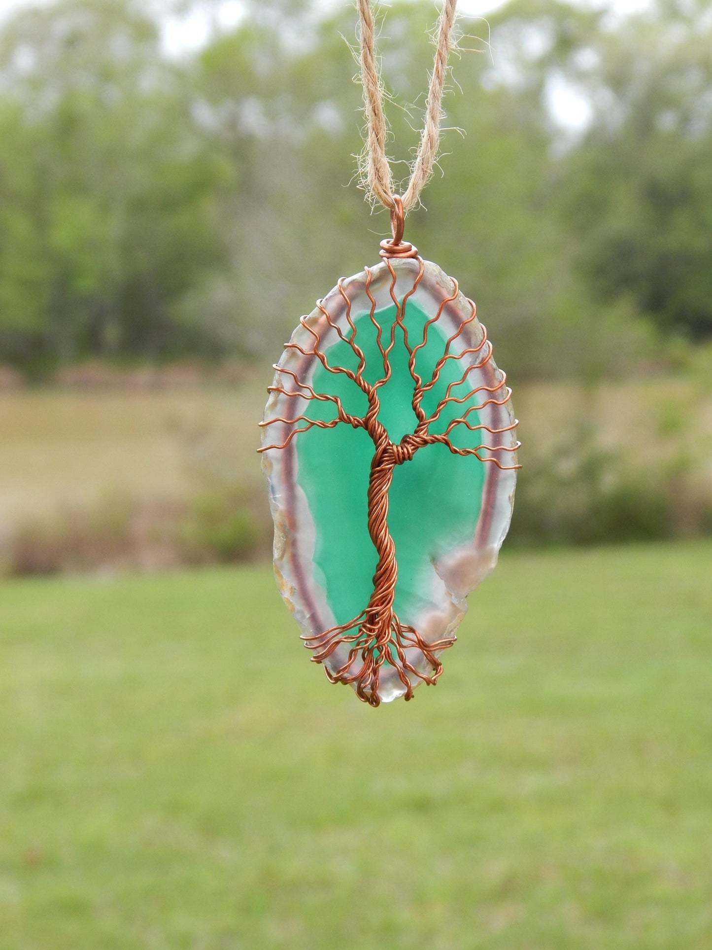 Green tree of life agate suncatcher