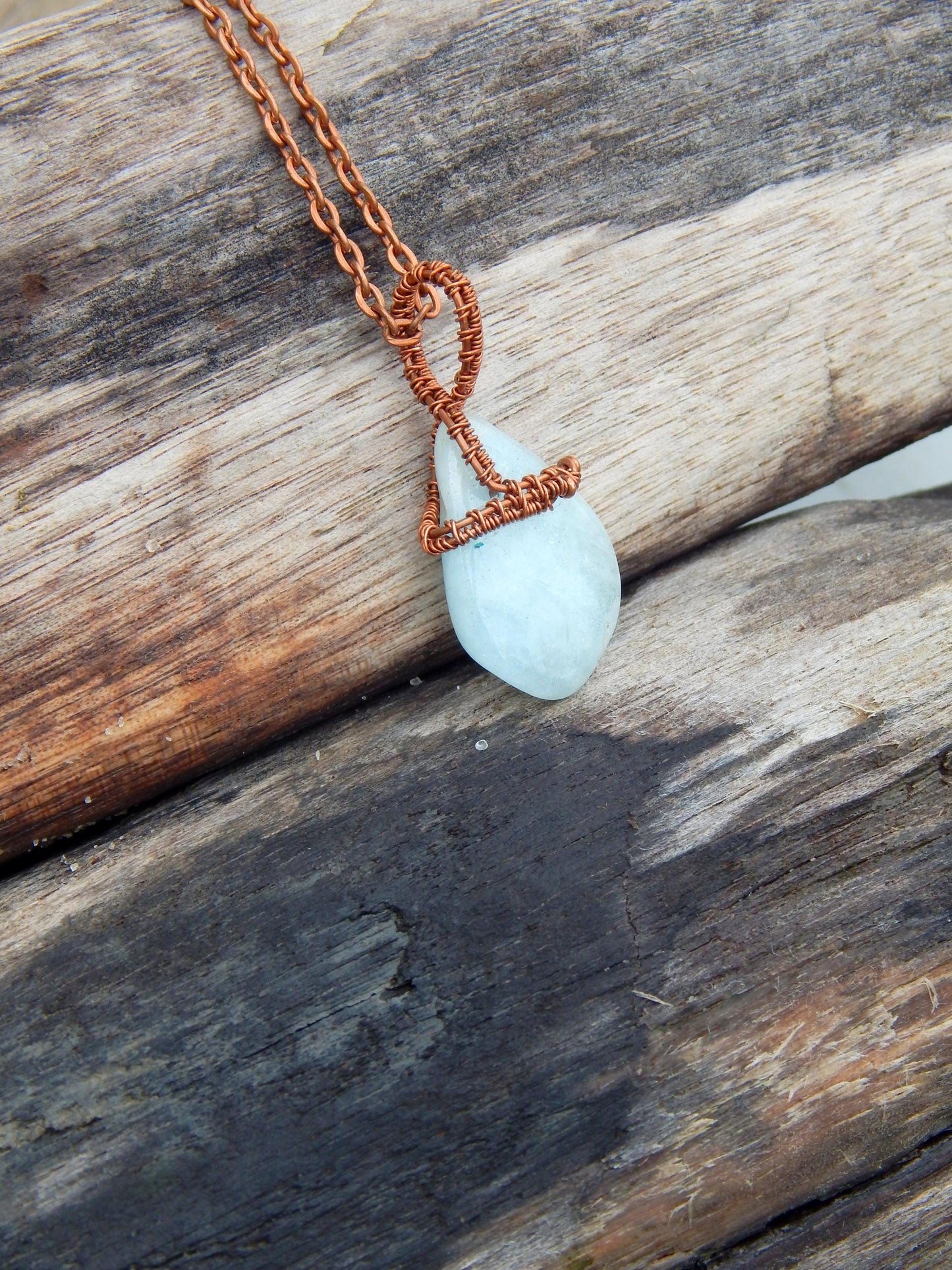 Aquamarine wire wrapped necklace pendant