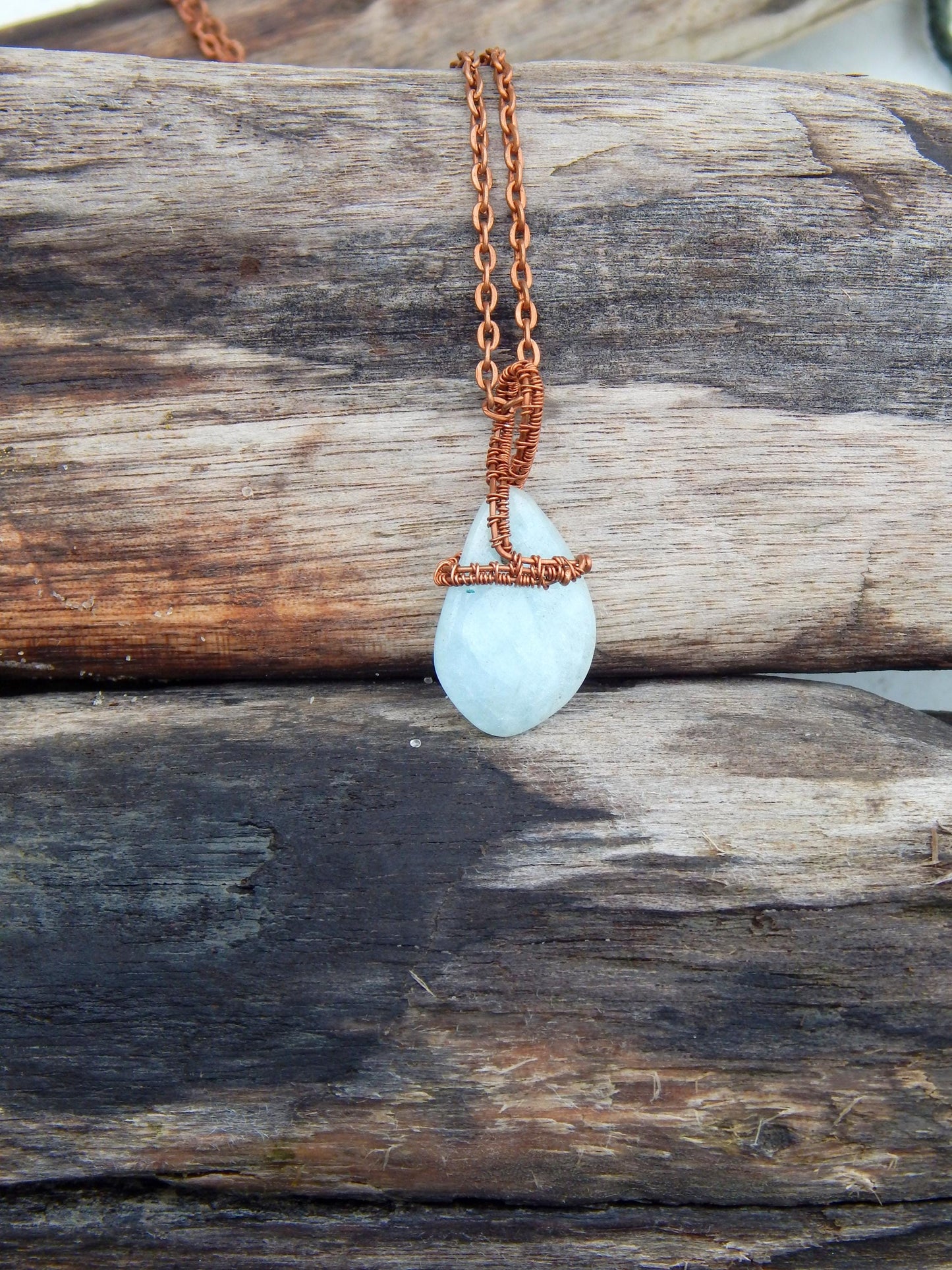 Aquamarine wire wrapped necklace pendant
