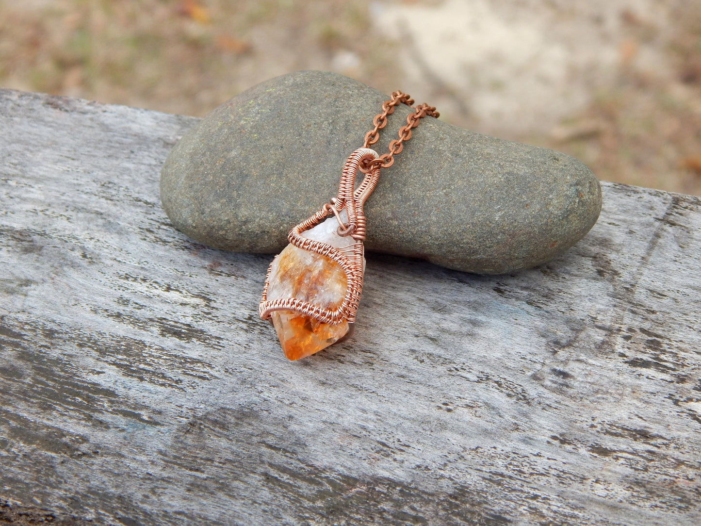 Citrine crystal wire wrapped necklace pendant