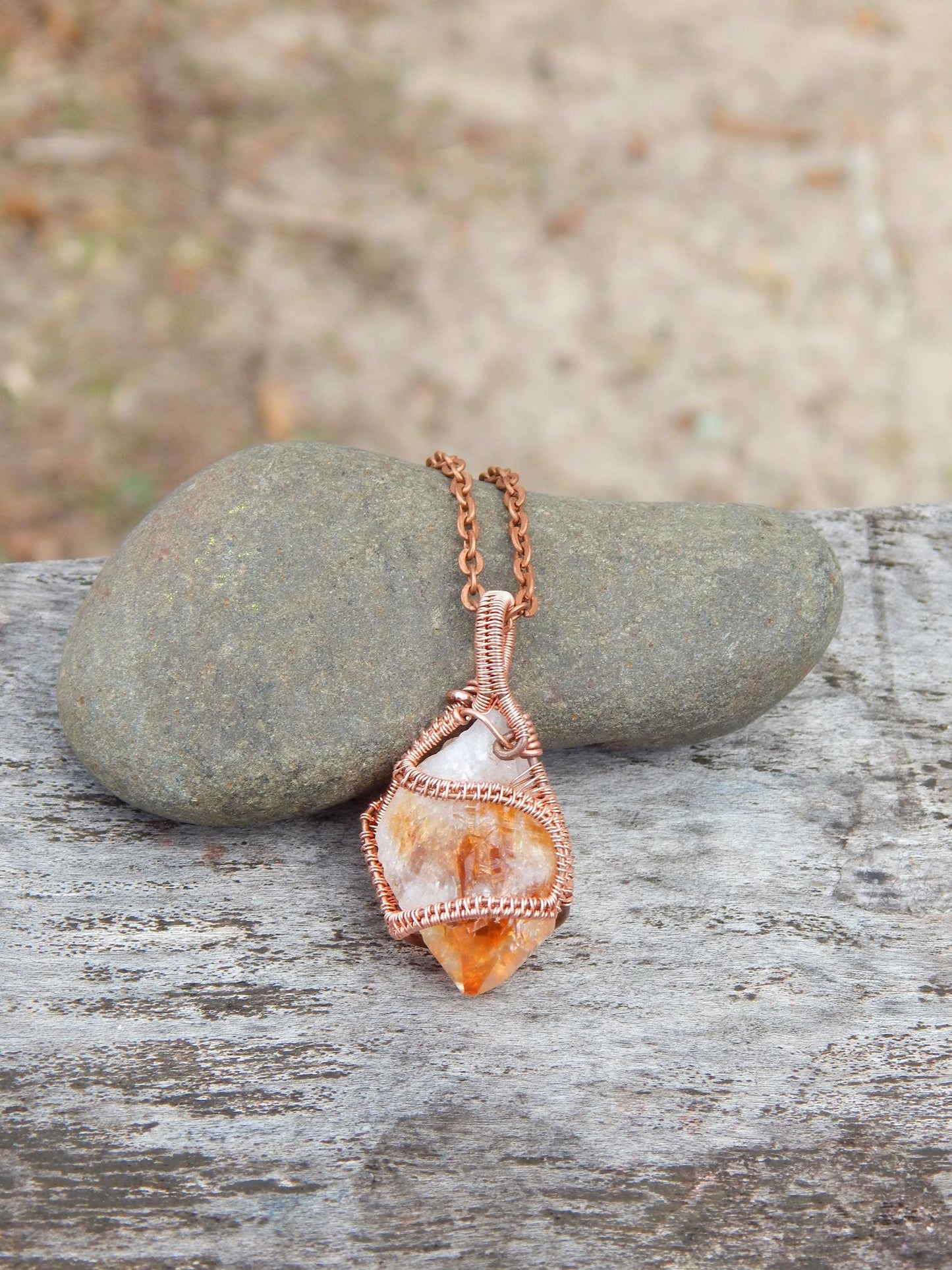 Citrine crystal wire wrapped necklace pendant