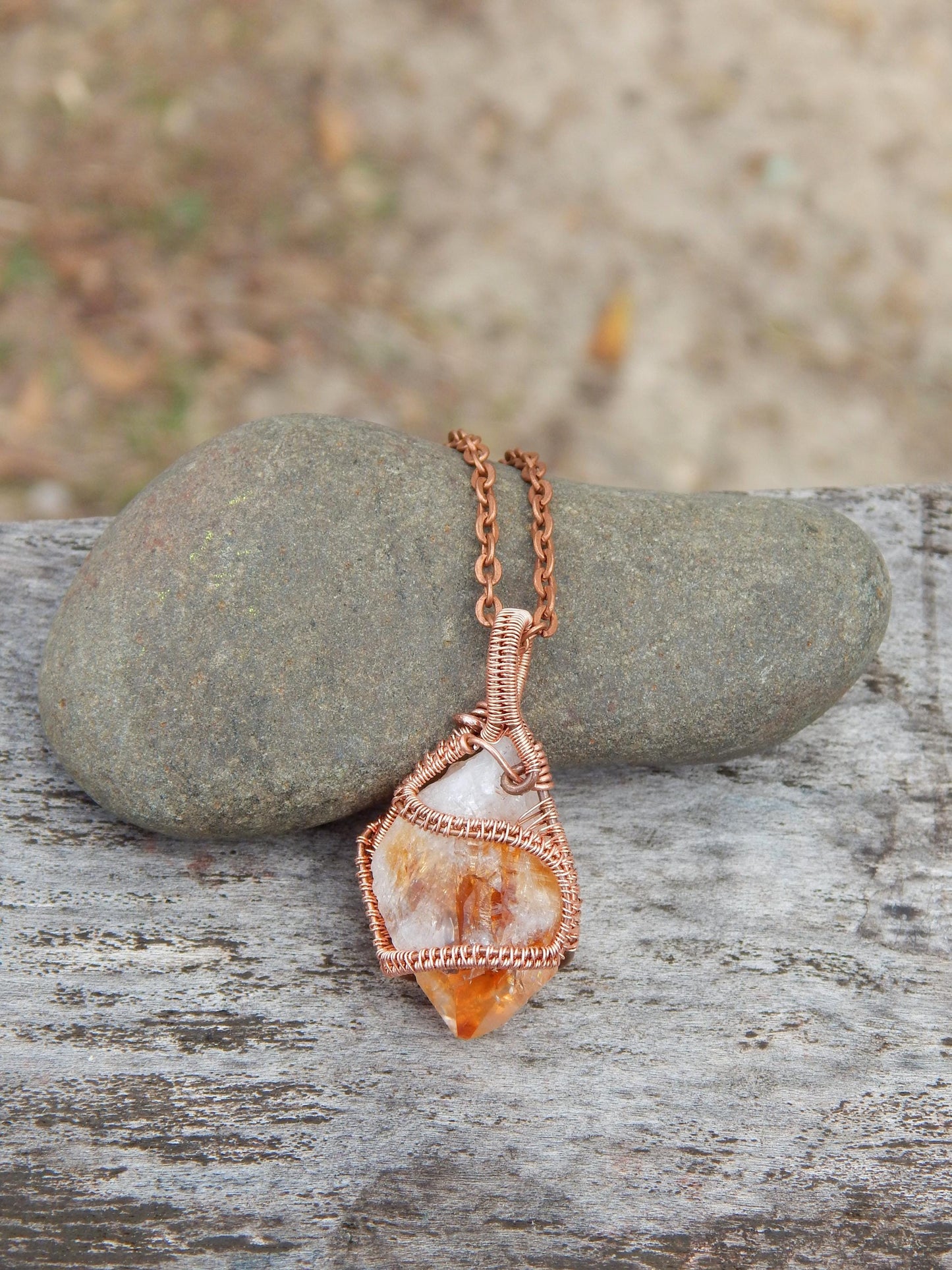 Citrine crystal wire wrapped necklace pendant