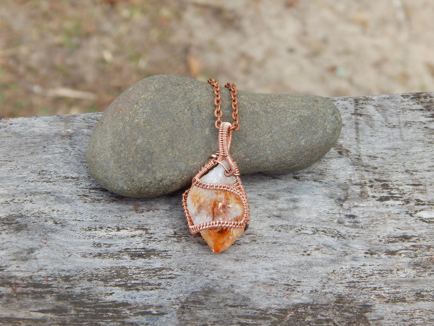 Citrine crystal wire wrapped necklace pendant