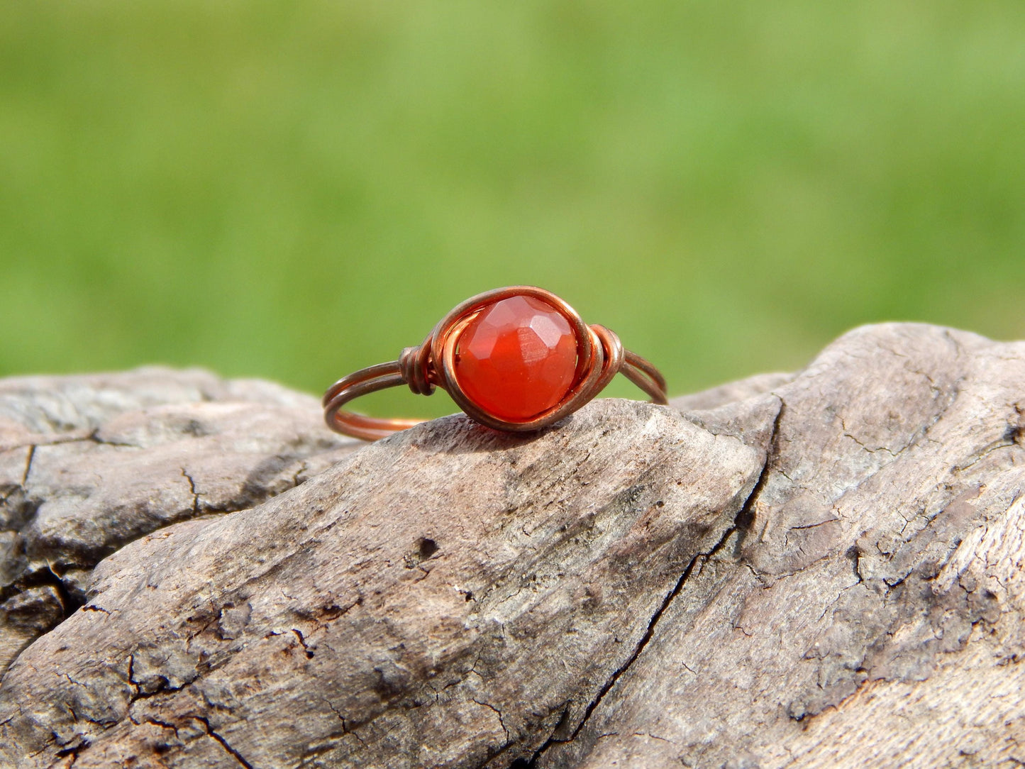 Carnelian size 10 copper wire wrap ring