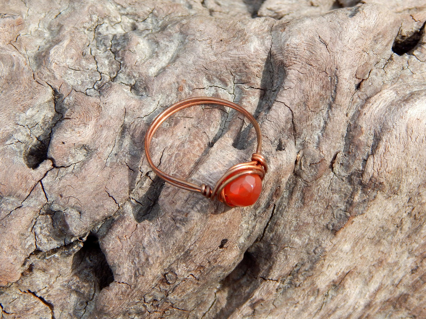 Carnelian size 10 copper wire wrap ring