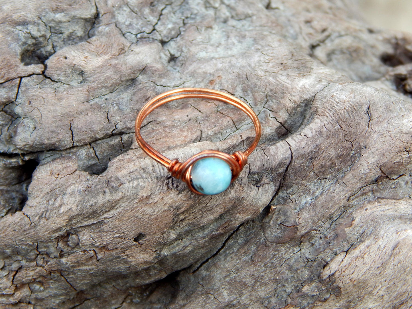 Amazonite size 9 copper wire wrap ring