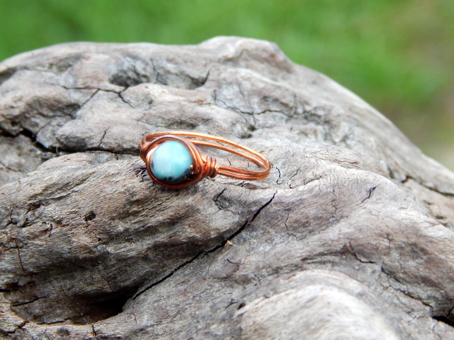 Amazonite size 9 copper wire wrap ring