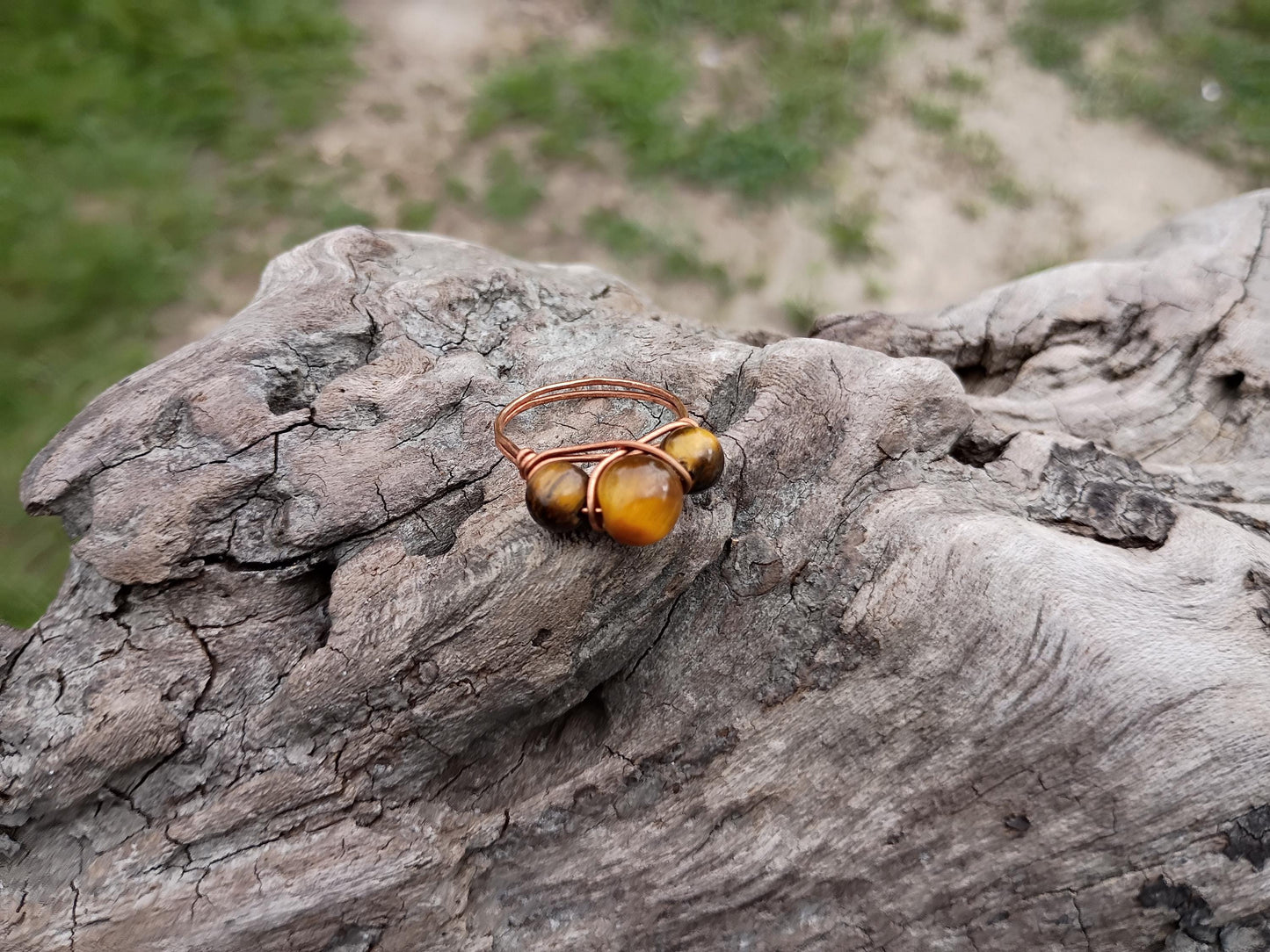 Tiger eye size 8 wire wrapped ring