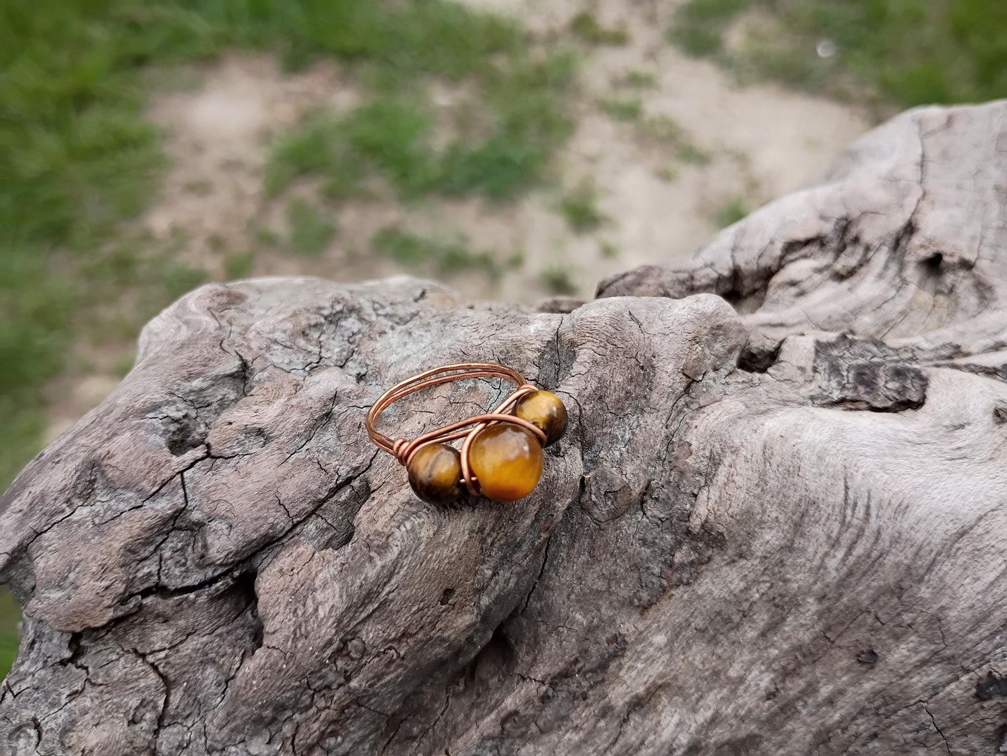 Tiger eye size 8 wire wrapped ring