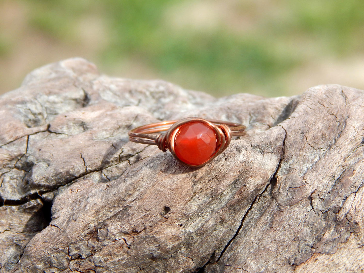 Carnelian size 10 copper wire wrap ring