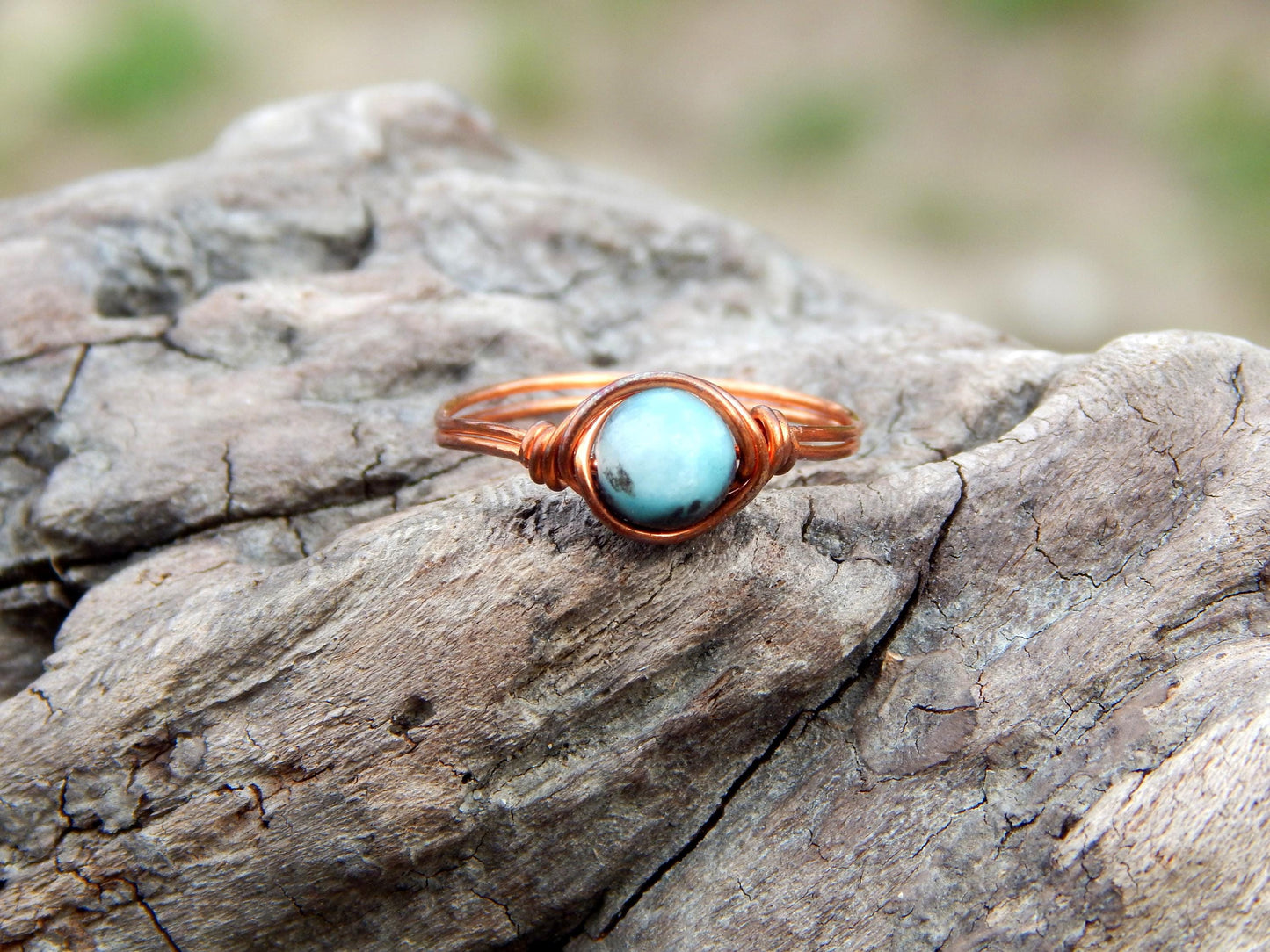 Amazonite size 9 copper wire wrap ring
