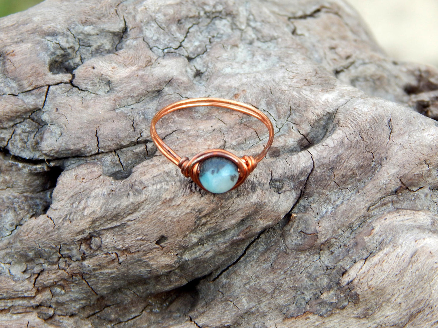 Amazonite size 9 copper wire wrap ring
