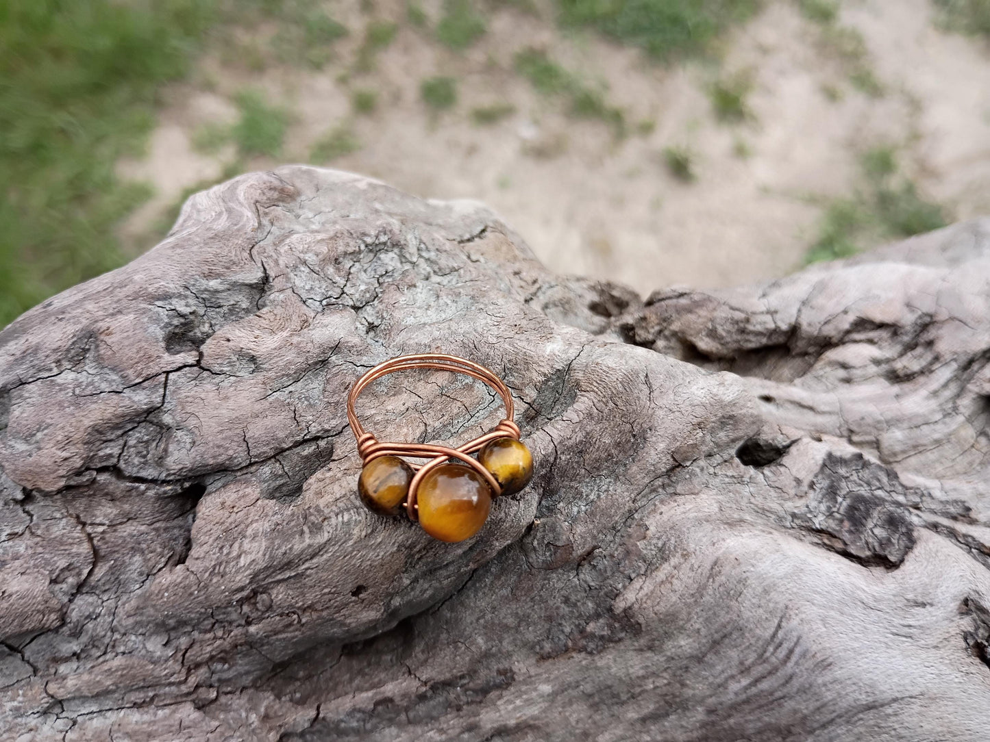 Tiger eye size 8 wire wrapped ring