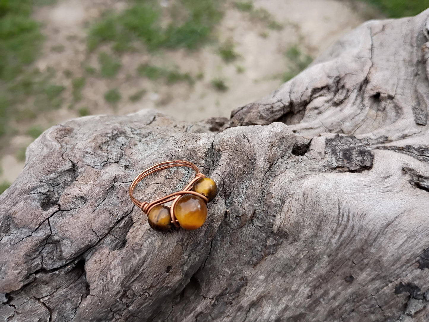 Tiger eye size 8 wire wrapped ring