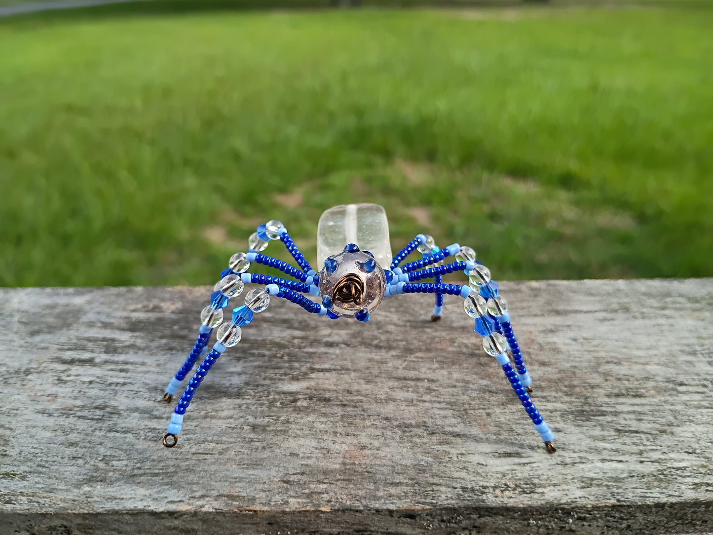 Blue beaded spider ornament