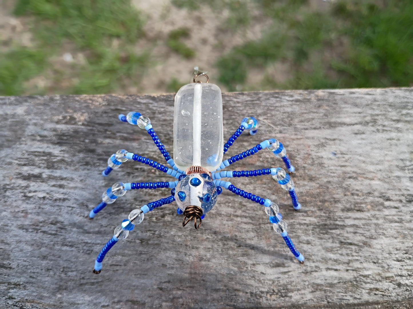 Blue beaded spider ornament