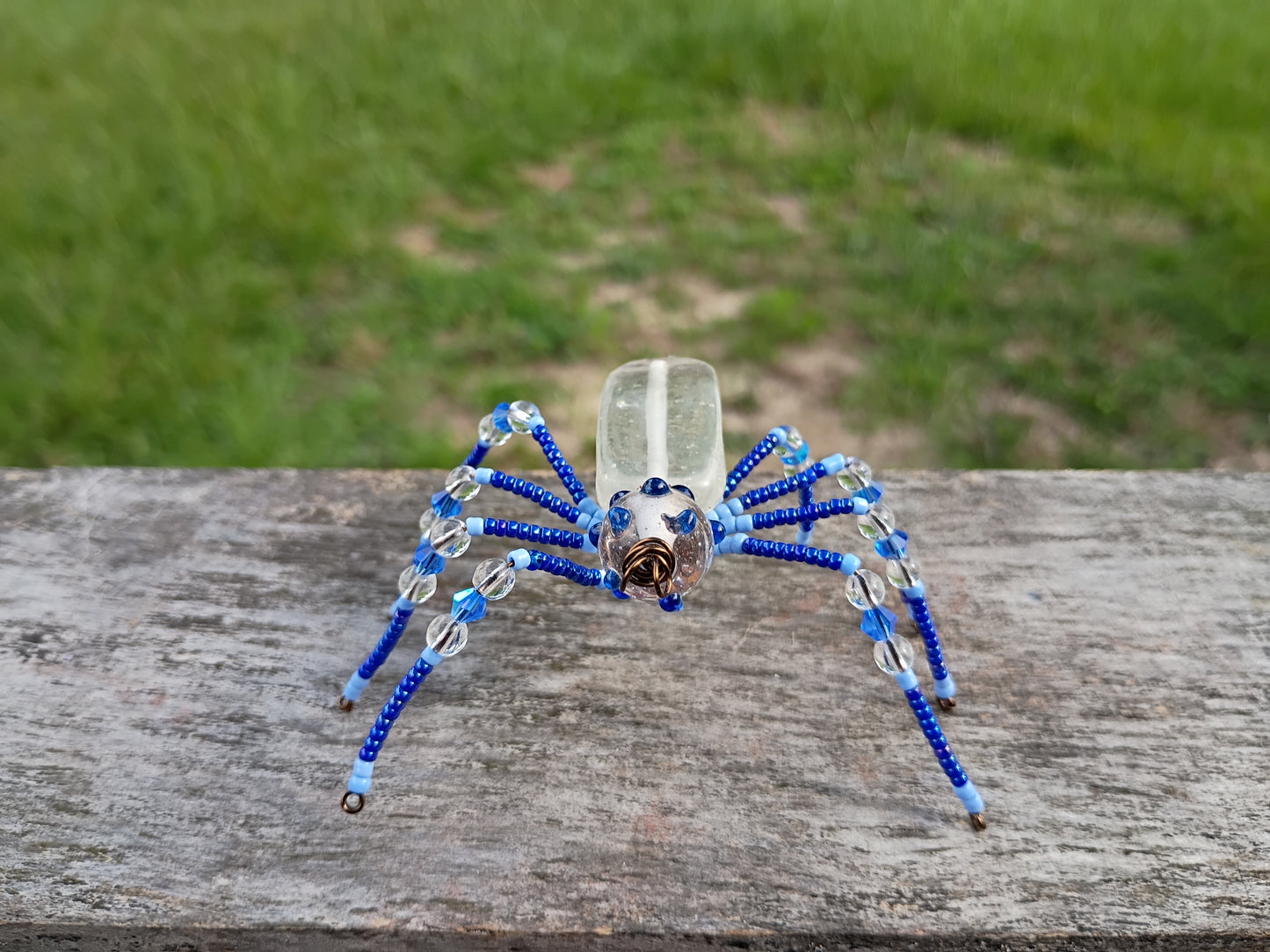 Blue beaded spider ornament