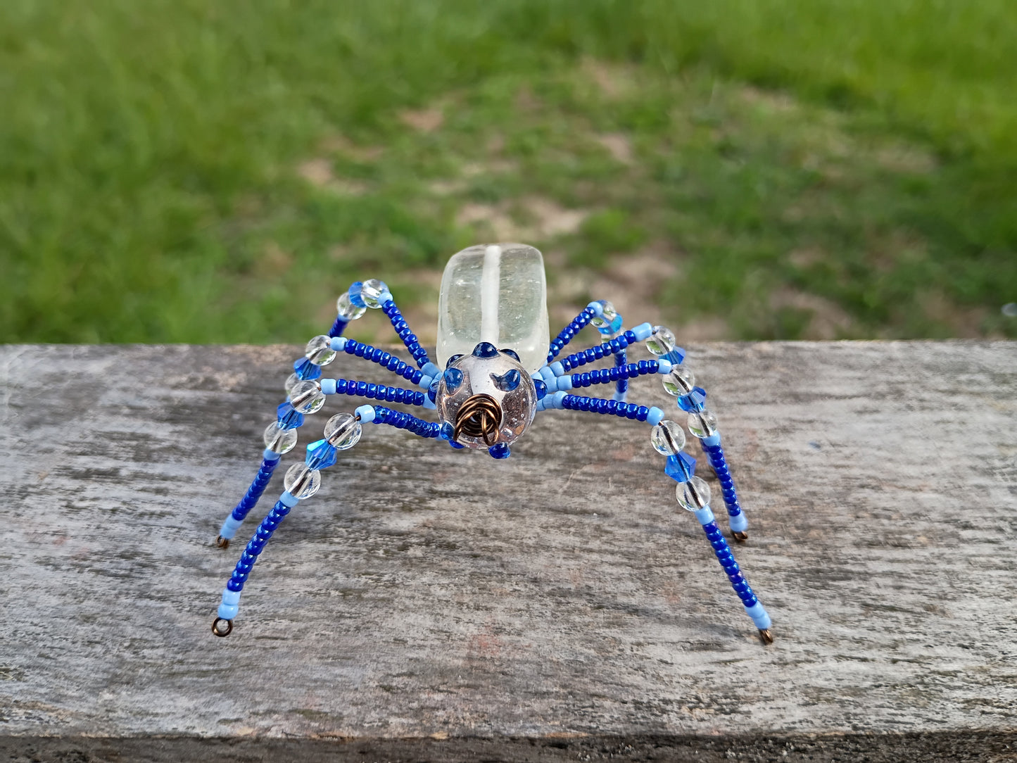 Blue beaded spider ornament