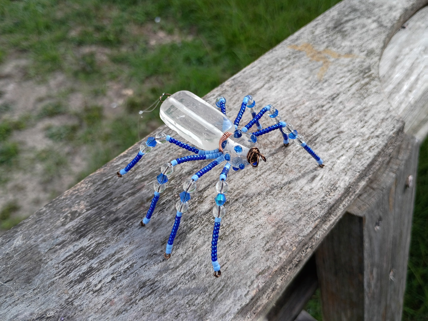 Blue beaded spider ornament