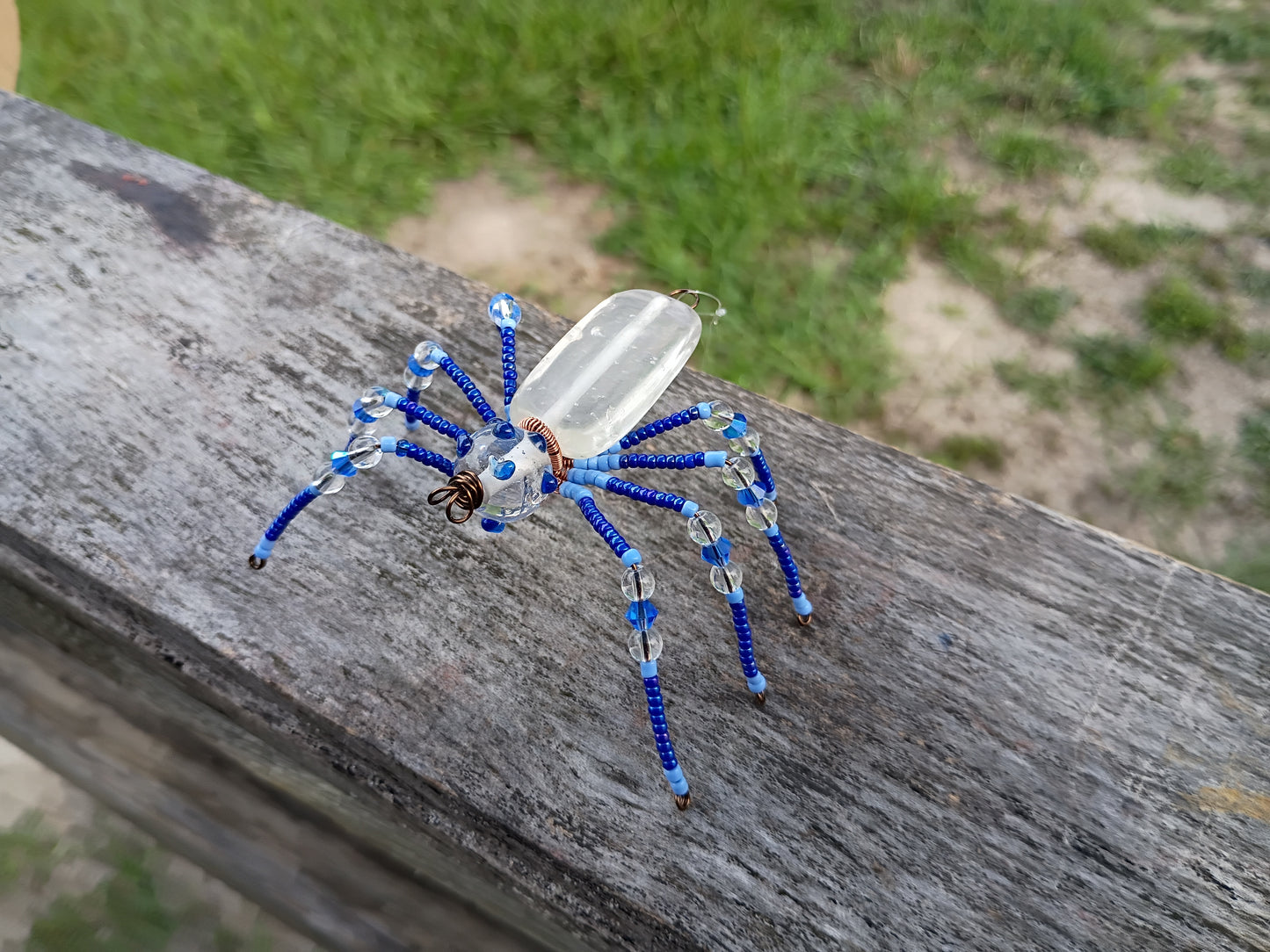Blue beaded spider ornament