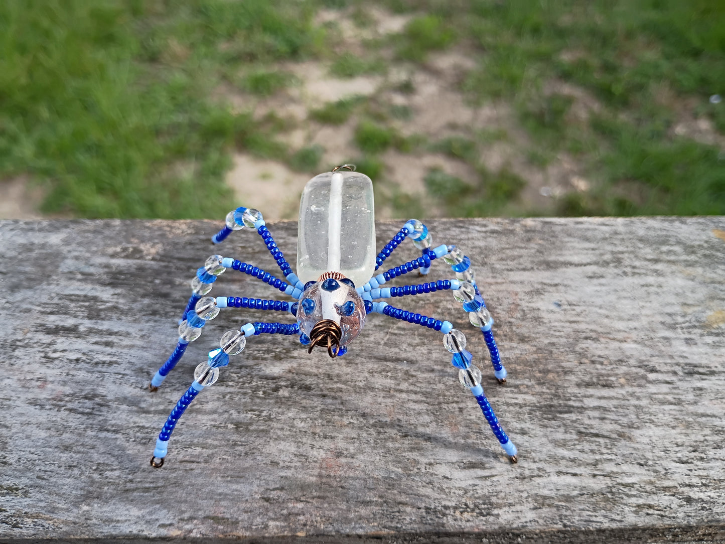 Blue beaded spider ornament