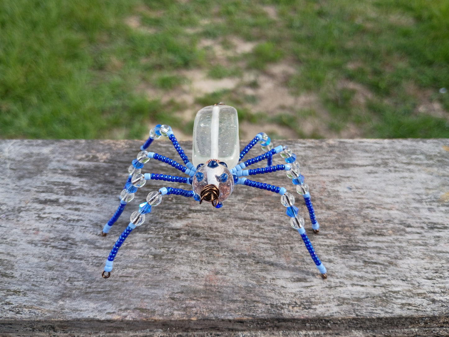 Blue beaded spider ornament
