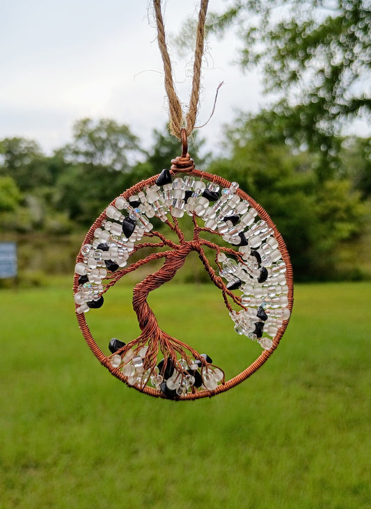 Sparkly white and black tree of life suncatcher