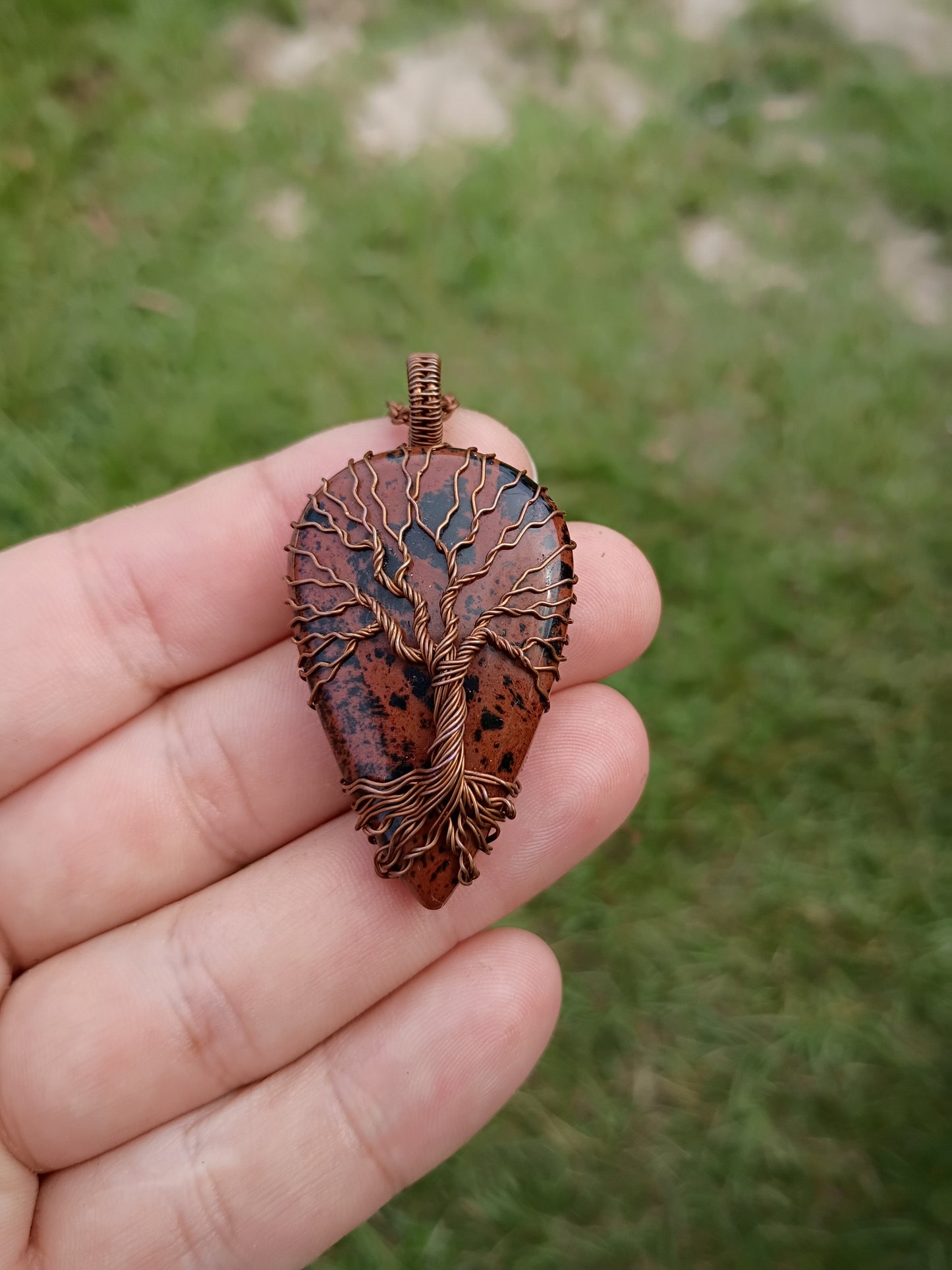 Mahogany obsidian tree of life pendant