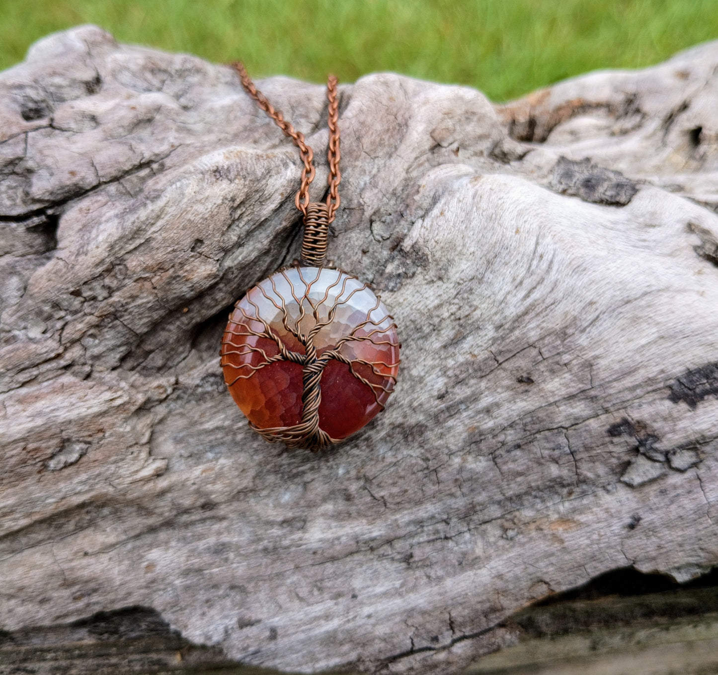 Crackle agate tree of life pendant