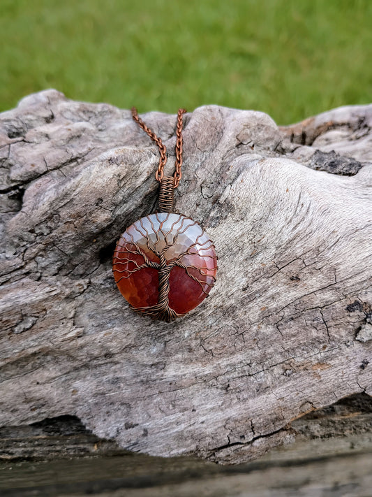 Crackle agate tree of life pendant