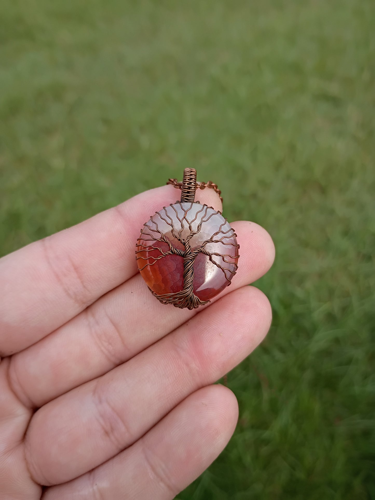 Crackle agate tree of life pendant