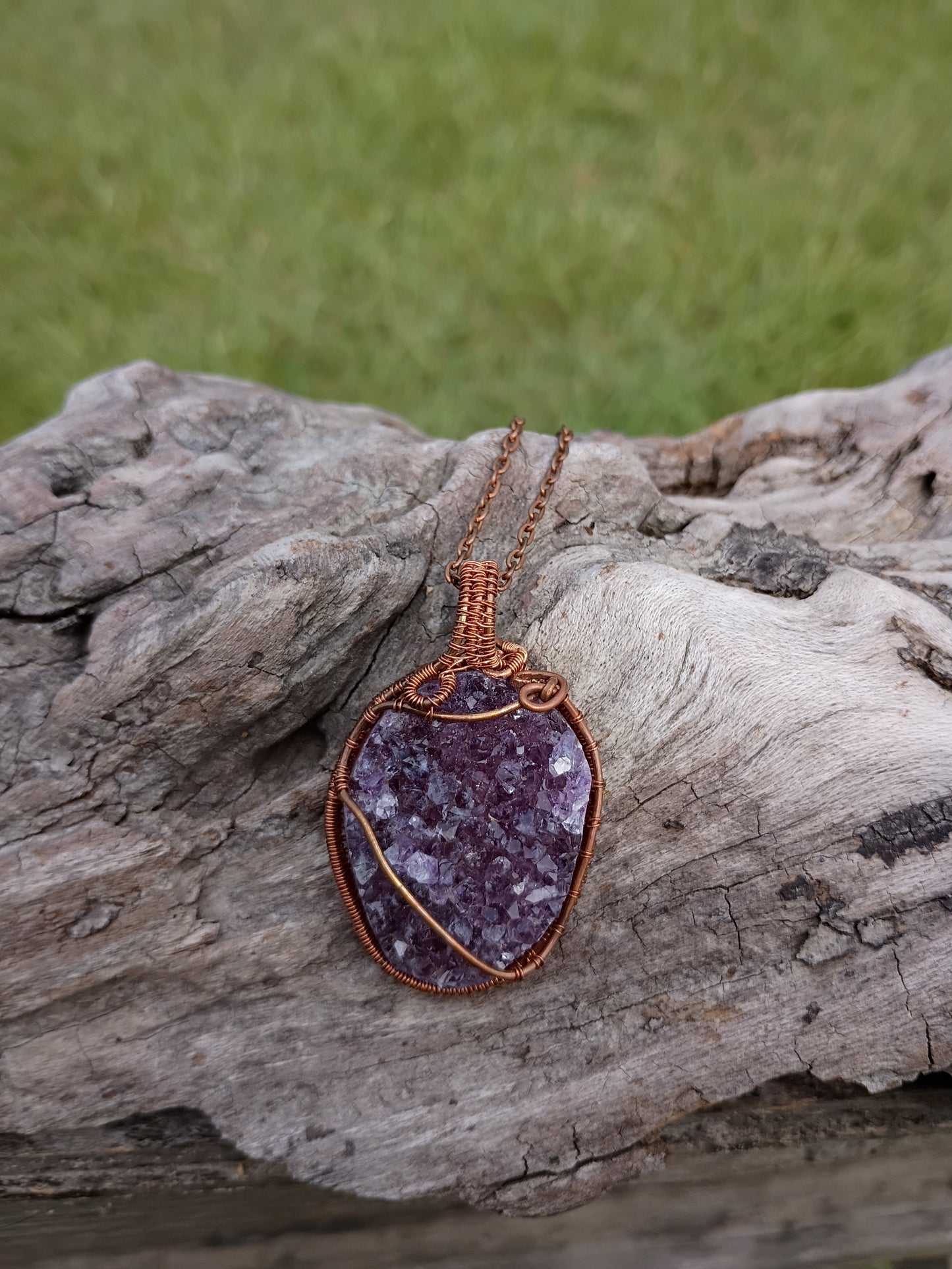 Amethyst druzy wire wrapped pendant