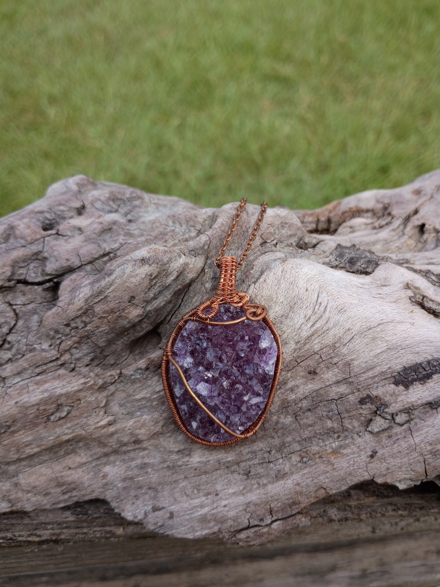 Amethyst druzy wire wrapped pendant