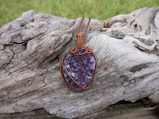 Amethyst druzy wire wrapped pendant