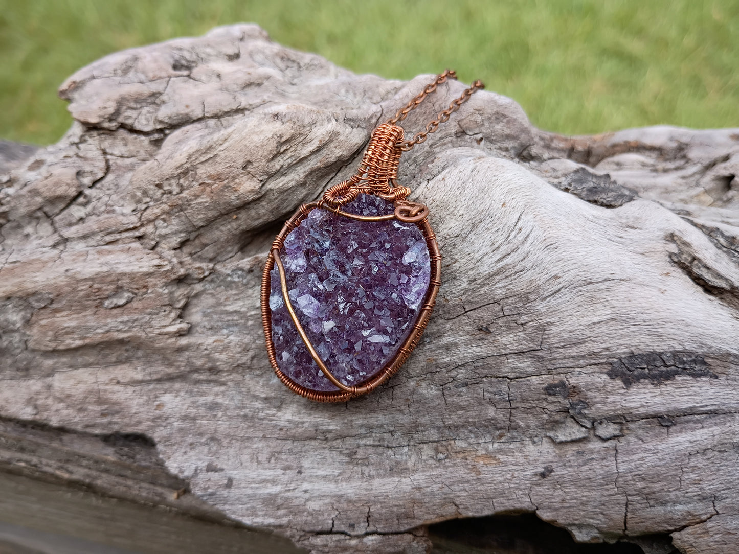 Amethyst druzy wire wrapped pendant