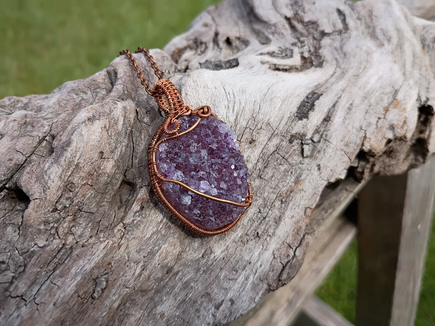Amethyst druzy wire wrapped pendant